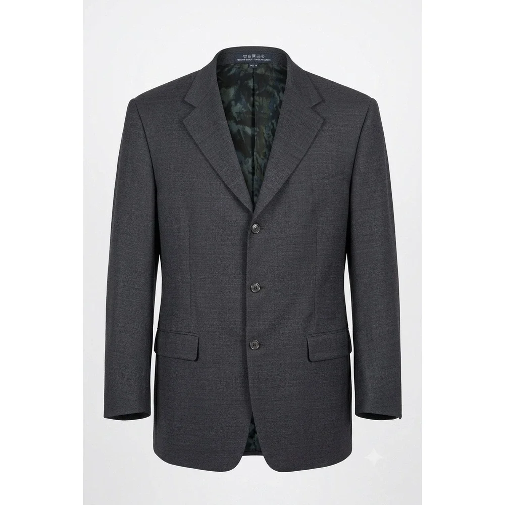 Vintage Burberry Relaxed 41R Wool Career Blazer Office Sport Coat Charcoal Gray